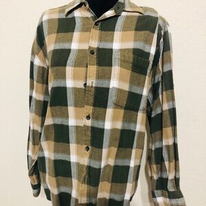 Faded Glory Women's Green and Tan Plaid Button Down Shirt